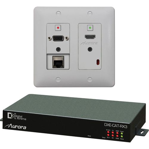 Aurora 2 Input HDBaseT Wall Plate (VGA, HDMI, & LAN) - 330'/600' CAT Ext. w/Amp & IP Control DXW HDBaseT Wall-Plate Kit - DXW-2E-S3C-A-B