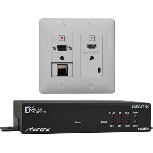 Aurora 2 Input HDBaseT Wall Plate (VGA, HDMI, & LAN) - 330'/600' CAT Extender DXW HDBaseT Wall-Plate Kit - DXW-2E-S2-B
