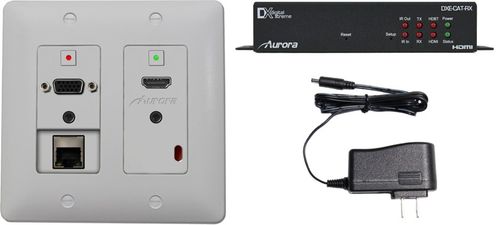 Aurora 2 Input HDBaseT Wall Plate (VGA, HDMI, & LAN) - 330'/600' CAT Extender DXW HDBaseT Wall-Plate Kit - DXW-2E-S2-W