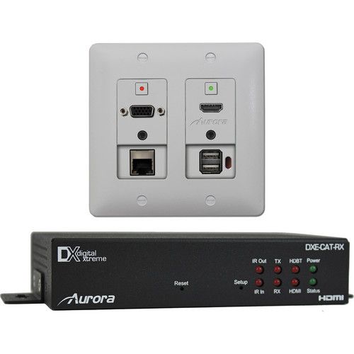 Aurora 2 Input HDBaseT Wall Plate (VGA, HDMI, LAN, USB 2.0) - 330'/600' HDMI & 230' USB 2.0 Ext DXW HDBaseT Wall-Plate Kit - DXW-2EU-S2-W