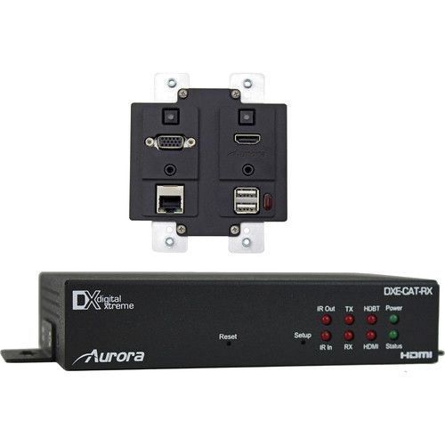 Aurora 2 Input HDBaseT Wall Plate (VGA, HDMI, LAN, USB 2.0) - 330'/600' HDMI & 230' USB 2.0 Ext DXW HDBaseT Wall-Plate Kit - DXW-2EUH-S2-B