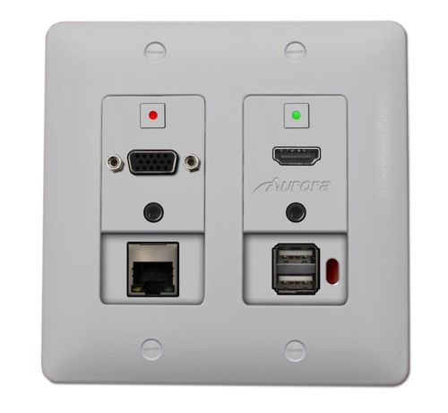 Aurora 2 Input HDBaseT Wall Plate (VGA, HDMI, LAN, USB 2.0) - 330'/600' HDMI & 280' USB 2.0 Ext - White  - DXW-2EU-W