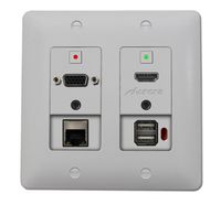 Aurora 2 Input HDBaseT Wall Plate (VGA, HDMI, LAN, USB 2.0) - 330'/600' HDMI & 280' USB 2.0 Ext - White  - DXW-2EU-W
