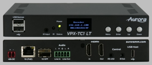 Aurora Next-gen 4K30 4:4:4 1Gbps AV-over-IP transceiver box utilizing Aurora�s Mimix� CODEC technology (RJ-45+& SFP slot) - VPX-TC1-LT