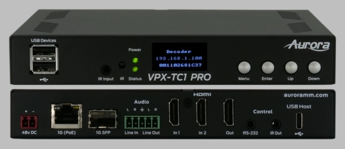 Aurora Next-gen 4K60 4:4:4 1Gbps AV-over-IP transceiver box utilizing Aurora�s Mimix� CODEC technology (RJ-45 & SFP slot) - VPX-TC1-Pro