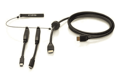 Cables To Go 10ft (3m) 4K HDMI® Premium Cable and Dongle Adapter Ring with Color Coded Mini DisplayPort™ and USB-C® - C2G30056