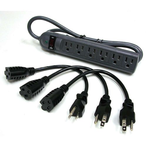 Cables To Go 6-Outlet Surge Suppressor with (3) 1ft Outlet Saver Power Extension Cords - 39995