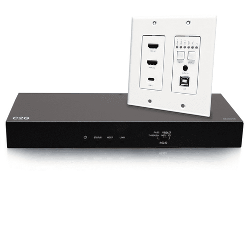 Cables To Go Dual 4K HDMI® HDBaseT + USB-C®, 3.5mm, and USB-B to A over Cat Extender Wall Plate Transmitter to Audio De-Embedding Box Receiver - 4K 60Hz - C2G31020
