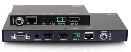 Cables To Go Dual 4K HDMI® HDBaseT + VGA, 3.5mm, and RS232 over Cat Switching Extender Box Transmitter to Ultra-Slim Box Receiver - 4K 60Hz - C2G30027