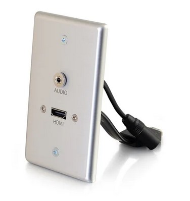 Cables To Go HDMI® and 3.5mm Audio Pass Through Single Gang Wall Plate - Brushed Aluminum - CG39871