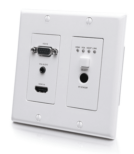 Cables To Go HDMI HDBaseT + VGA, 3.5mm, RS232, and IR over Cat Extender Dual Gang Wall Plate Transmitter - 4K 60Hz - LIMITED AVAILABLITY - C2G30017