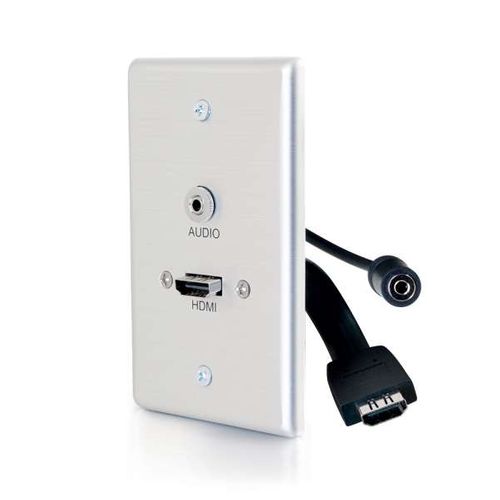 Cables To Go HDMI&reg; and 3.5mm Audio Pass Through Single Gang Wall Plate - Brushed Aluminum - 39871