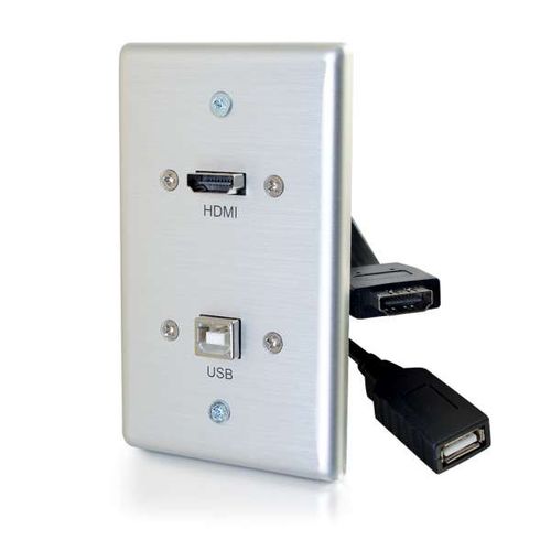 Cables To Go HDMI&reg; and USB Pass Through Single Gang Wall Plate - Brushed Aluminum - 39874