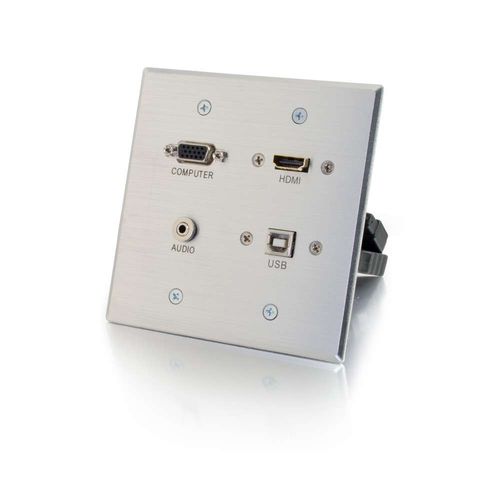 Cables To Go HDMI, VGA, 3.5mm and USB Pass Through Double Gang Wall Plate - Aluminum - 39703