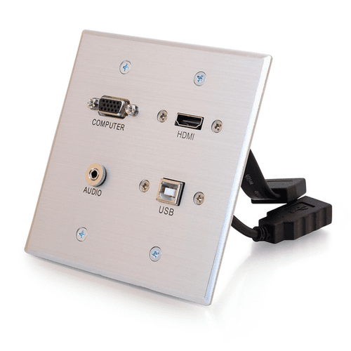 Cables To Go HDMI, VGA, 3.5mm and USB Pass Through Double Gang Wall Plate - Aluminum - CG39703