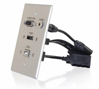Cables To Go HDMI, VGA, 3.5mm Audio and USB Pass Through Single Gang Wall Plate - Aluminum - CG39707