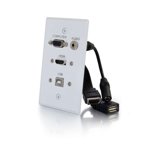 Cables To Go HDMI, VGA, 3.5mm Audio and USB Pass Through Single Gang Wall Plate - White - 39706