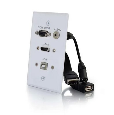 Cables To Go HDMI, VGA, 3.5mm Audio and USB Pass Through Single Gang Wall Plate - White - CG39706