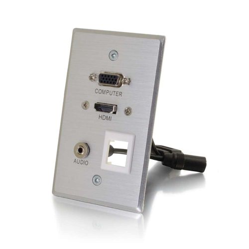 Cables To Go HDMI, VGA, 3.5mm Audio Pass Through Single Gang Wall Plate with One Keystone - Aluminum - 39705