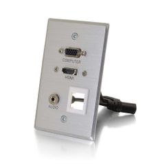 Cables To Go HDMI, VGA, 3.5mm Audio Pass Through Single Gang Wall Plate with One Keystone - Aluminum - 39705