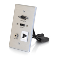 Cables To Go HDMI, VGA, 3.5mm Audio Pass Through Single Gang Wall Plate with One Keystone - Aluminum - CG39705