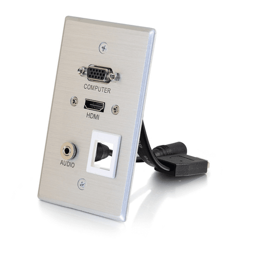 Cables To Go HDMI, VGA, 3.5mm Audio Pass Through Single Gang Wall Plate with One Keystone - Aluminum - CG39705