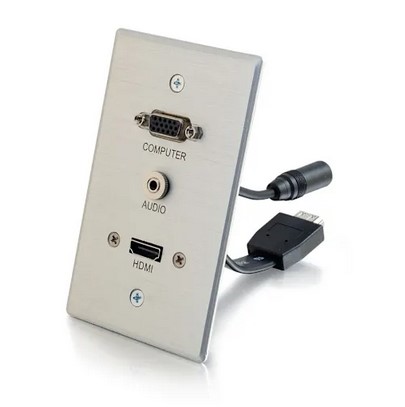 Cables To Go HDMI, VGA + 3.5mm Pass Through Single Gang Wall Plate - Aluminum - 60144