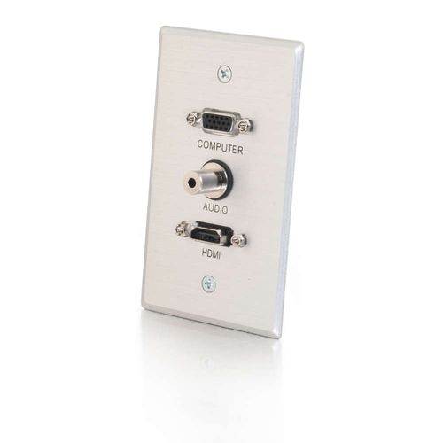 Cables To Go HDMI, VGA and 3.5mm Audio Pass Through Single Gang Wall Plate - Brushed Aluminum - 41034