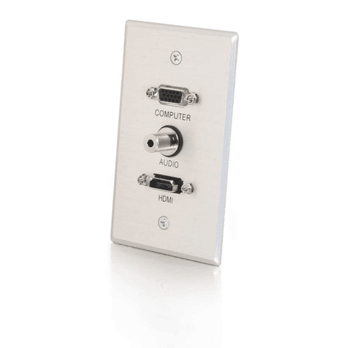Cables To Go HDMI, VGA and 3.5mm Audio Pass Through Single Gang Wall Plate - Brushed Aluminum - LIMITED AVAILABILITY - CG41034