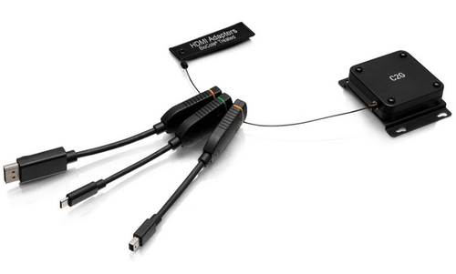 Cables To Go Retractable Universal Mount 4K HDMI® Dongle Adapter Ring including Color Coded Mini DisplayPort™, DisplayPort, and USB-C® Adapters with Antimicrobial Technology - C2G29995