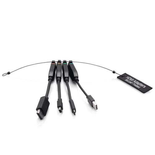 Cables To Go Universal 4K HDMI® Dongle Adapter Ring including Color Coded Mini DisplayPort™, DisplayPort, USB-C®, and USB-A Male to USB-C Female Adapters with Antimicrobial Technology - C2G30285