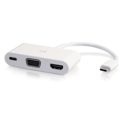 Cables To Go USB-C® to 4K HDMI® and VGA Multiport Adapter with Power Delivery up to 60W - White - CG26885