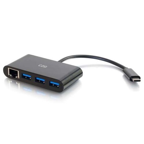 Cables To Go USB-C to Ethernet Adapter with 3-Port USB Hub - Black - 29747