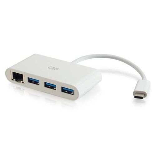 Cables To Go USB-C to Ethernet Adapter with 3-Port USB Hub - White - 29746