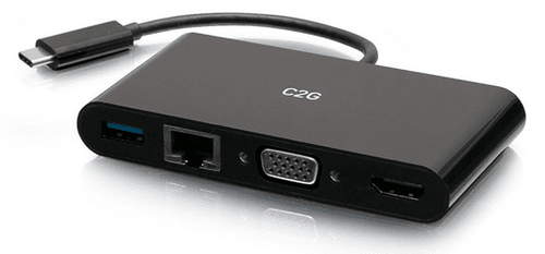 Cables To Go USB-C® to HDMI®, VGA, USB-A, and RJ45 Multiport Adapter - 4K 30Hz - Black - C2G29828