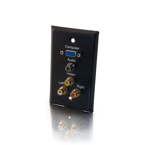Cables To Go VGA, 3.5mm Audio, Composite Video and RCA Stereo Audio Pass Through Single Gang Wall Plate - Black - 40483