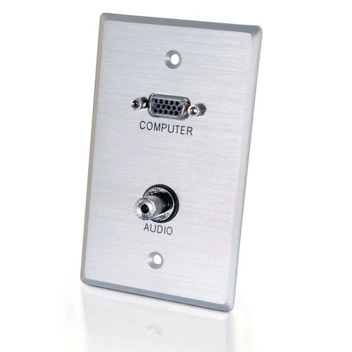 Cables To Go VGA and 3.5mm Audio Pass Through Single Gang Wall Plate - Brushed Aluminum - 40505