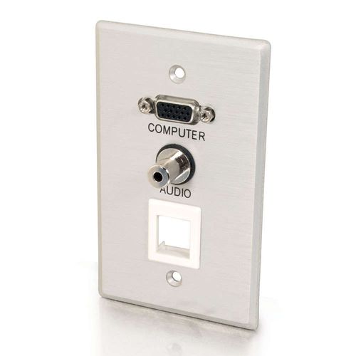 Cables To Go VGA and 3.5mm Audio Pass Through Single Gang Wall Plate with One Keystone - Brushed Aluminum - 40572