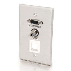 Cables To Go VGA and 3.5mm Audio Pass Through Single Gang Wall Plate with One Keystone - Brushed Aluminum - 40572