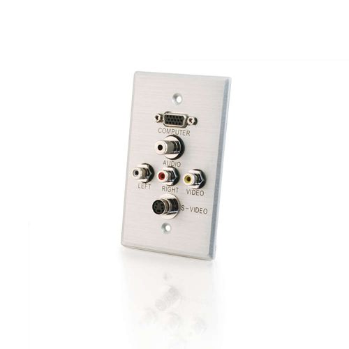 Cables To Go VGA (Top), 3.5mm Audio, S-Video, Composite Video and RCA Stereo Audio Pass Through Single Gang Wall Plate - Brushed Aluminum - 40499