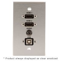 Covid Cables 1-Gang, HDMI Female (2), USB BA, 3.5mm, Clear Anod W1403F-CA