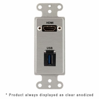 Covid Cables Decora, HDMI Female, Keystone USB-3-AA, Black Anod D1231F-BA