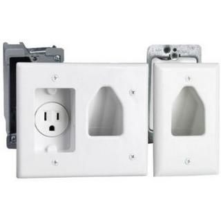 Datacomm Recessed Low Voltage Cable Plate with Recessed Power Kit - 50-3321-wh-kit