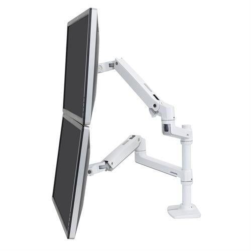 Ergotron LX Dual Stacking Arm, No Grommet Mount, Bright White Texture - 45-492-216