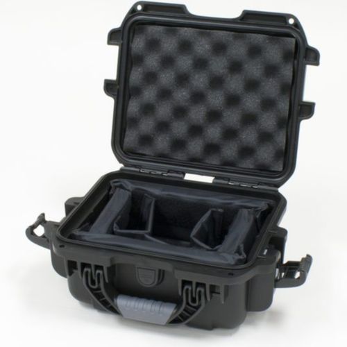 Gator Cases Black waterproof injection molded case with interior dimensions of 9.4" x 7.4" x 5.5" . INTERNAL DIVIDER SYSTEM - GU-0907-05-WPDV