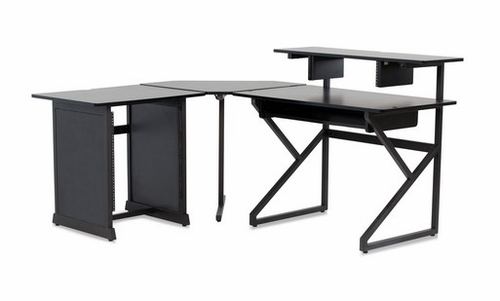 Gator Cases Content Creator Furniture Series Desk Set in Black Finish with Main Desk, Corner Section & 12U Studio Rack Table - GFW-DESK-SET