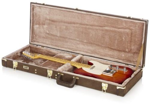 Gator Cases Deluxe Wood Case for Electric Guitars; Vintage Brown Exterior - GW-ELECT-VIN