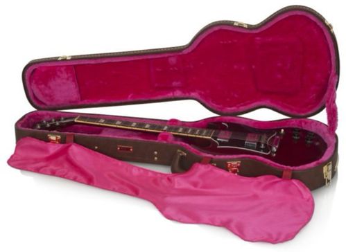 Gator Cases Deluxe Wood Case for Solid-Body Guitars such as Gibson SG; Vintage Brown Exterior - GW-SG-BROWN