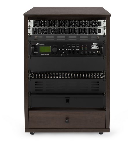 Gator Cases Elite Furniture Series 12U Angled Studio Rack with Locking Casters Dark Walnut Brown Finish - GFW-ELITESTUDIORK12-BRN