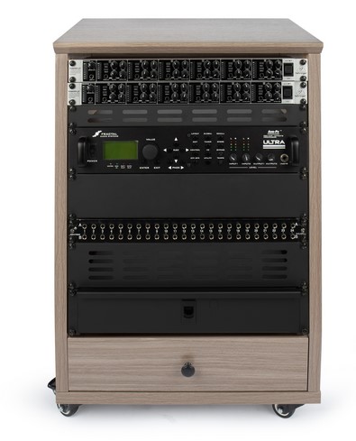 Gator Cases Elite Furniture Series 12U Angled Studio Rack with Locking Casters Driftwood Grey Finish - GFW-ELITESTUDIORK12-GRY
